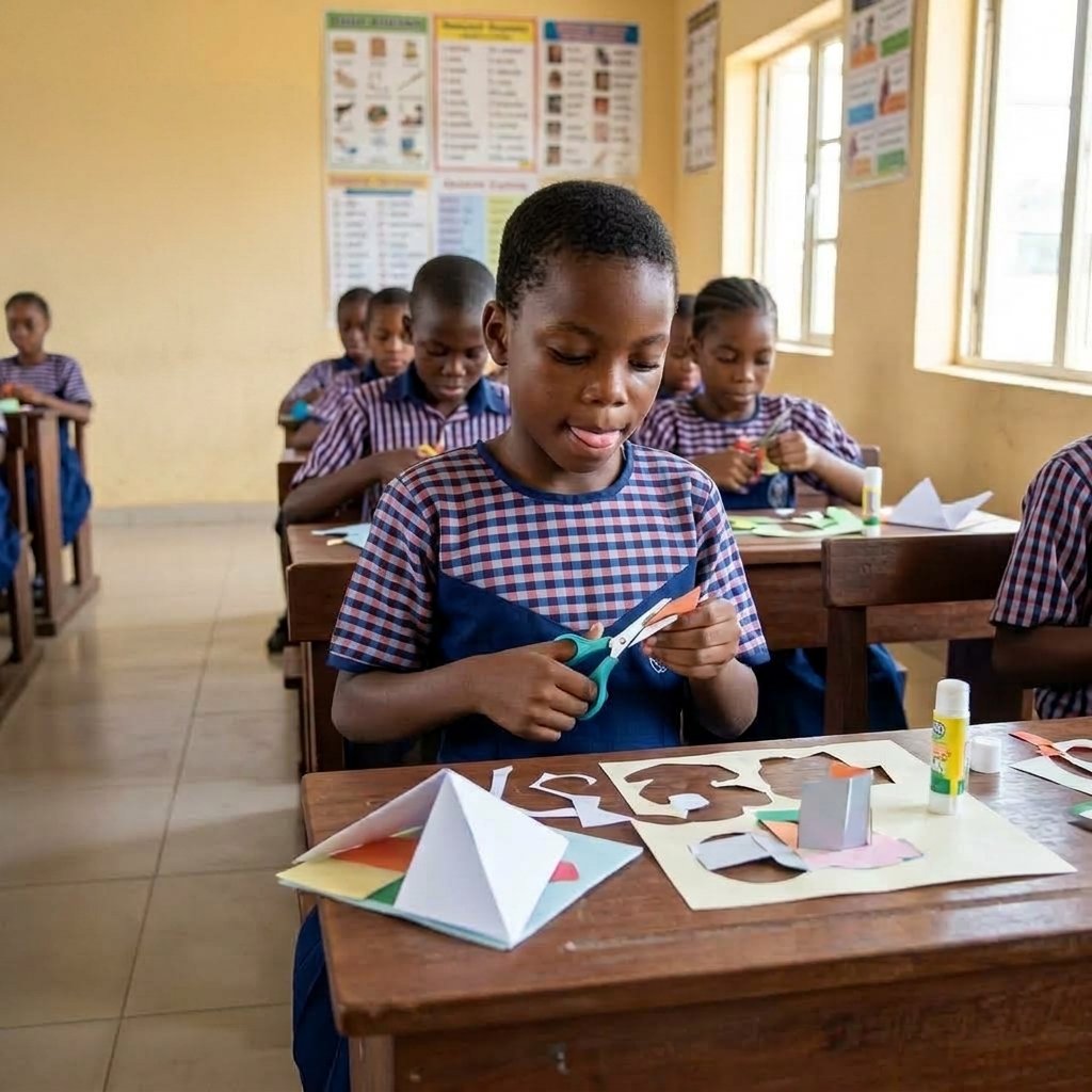 pupil cutting paper at desk 20260918070112